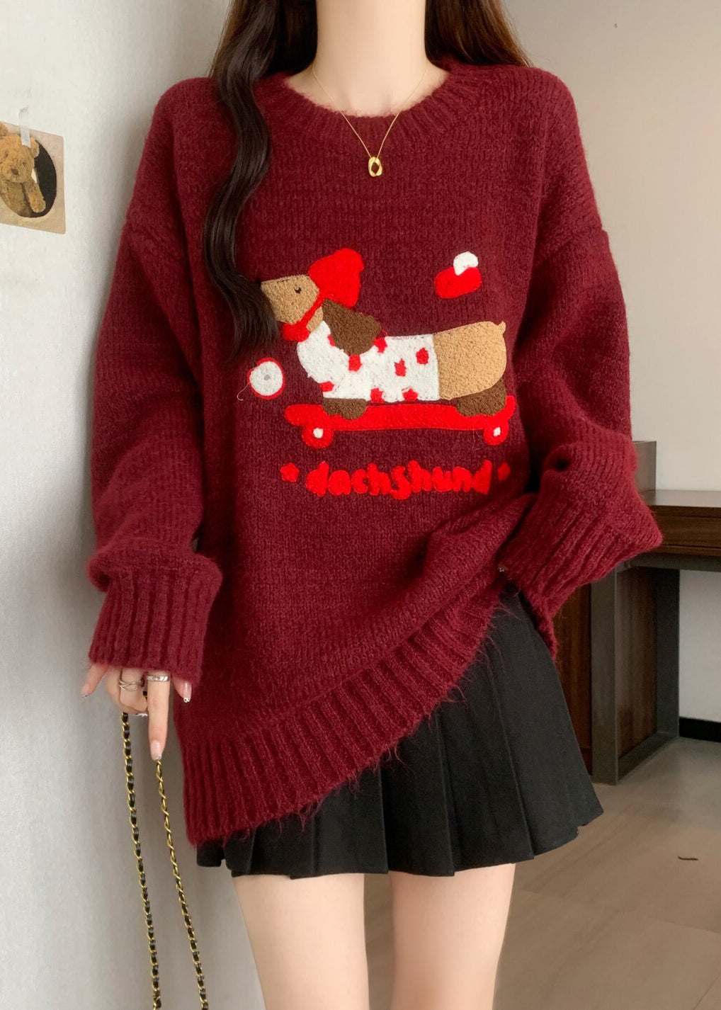 New Rust O Neck Jacquard Thick Christmas Knit Sweaters Winter