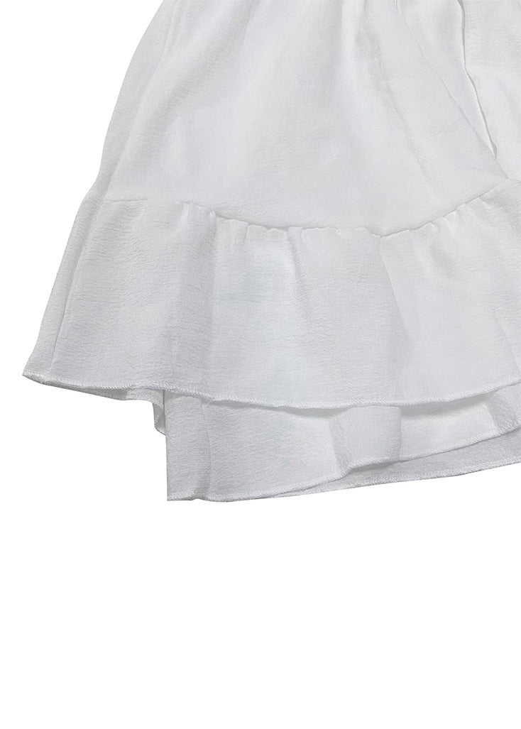 New White Lace Up Solid Cotton Mid Dress Spring