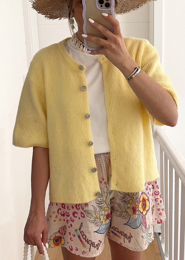 New Yellow V Neck Button Short Knit Cardigan Fall