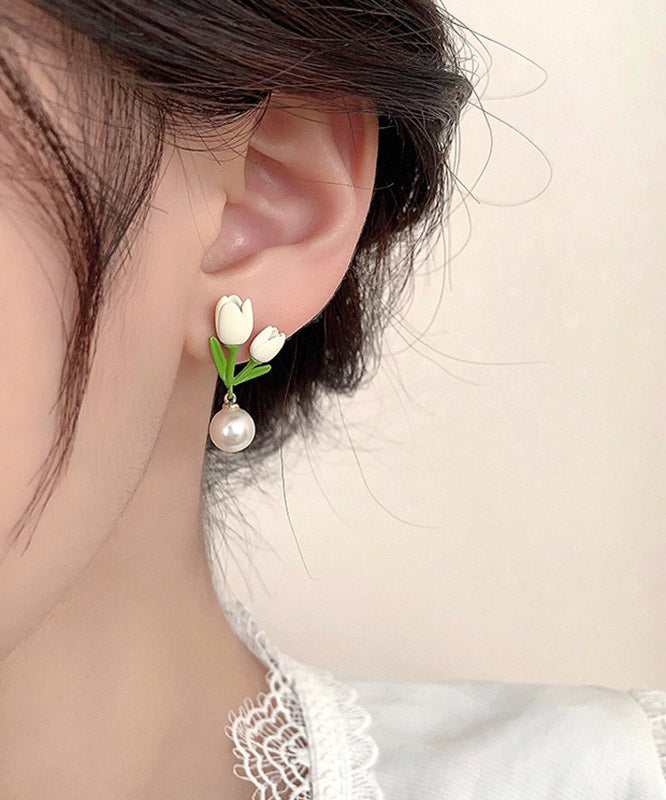 Niche Design Sterling Silver Alloy Tulip Pearl Earrings Women's Fashion