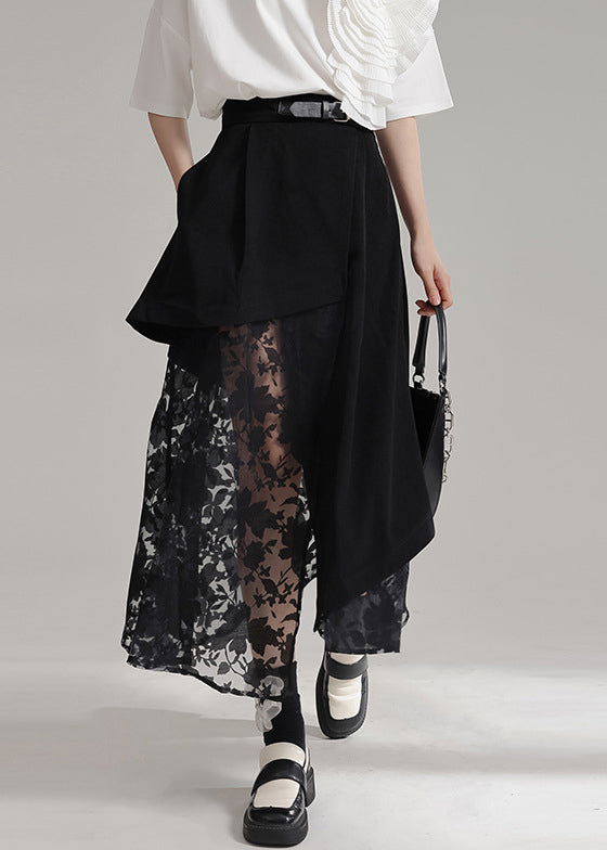 Novelty Black Asymmetrical Pockets Tulle Patchwork Skirts Summer