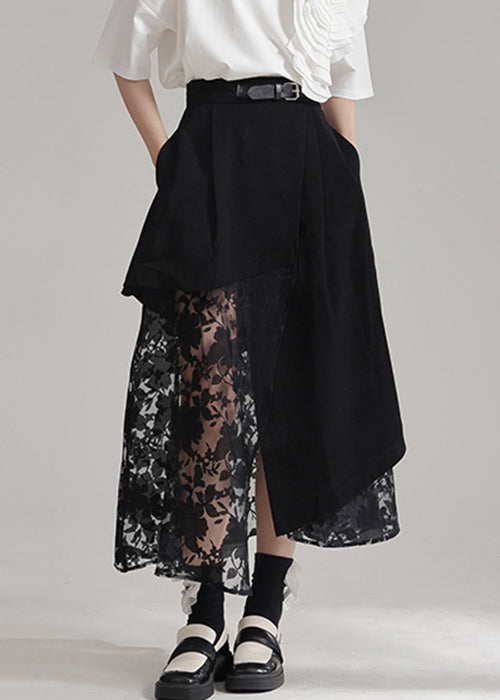 Novelty Black Asymmetrical Pockets Tulle Patchwork Skirts Summer