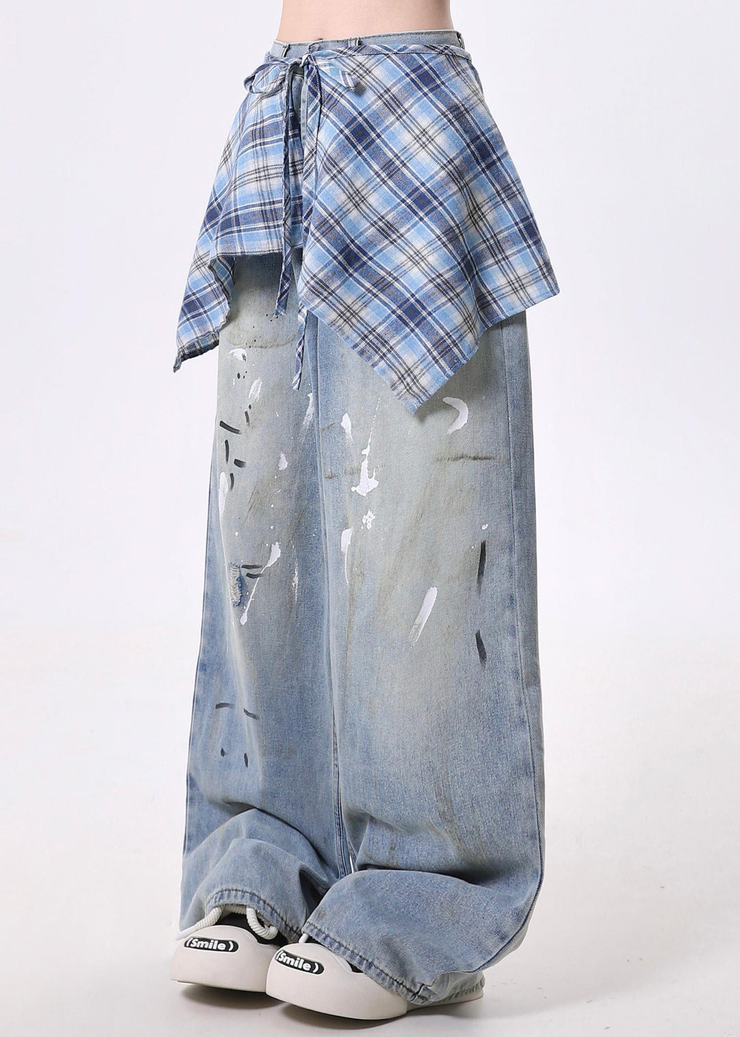 Novelty Blue Pockets Skirts Hem Patchwork Denim Pants Spring