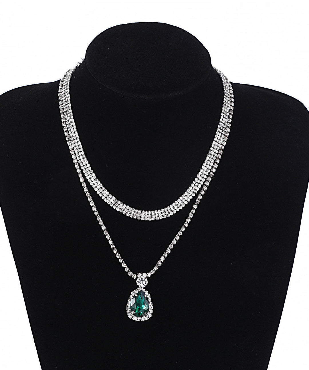 Novelty Green Stainless Steel Zircon Gem Stone Pendant Necklace