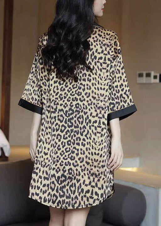 Novelty Leopard Peter Pan Collar Button Pajamas Shirts Dress Half Sleeve