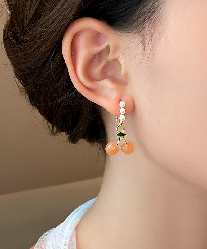 Novelty Orange Copper Alloy Cherry Pearl Hoop Earrings