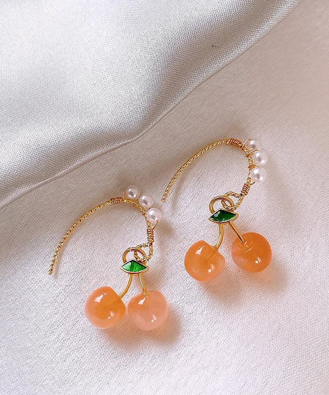 Novelty Orange Copper Alloy Cherry Pearl Hoop Earrings