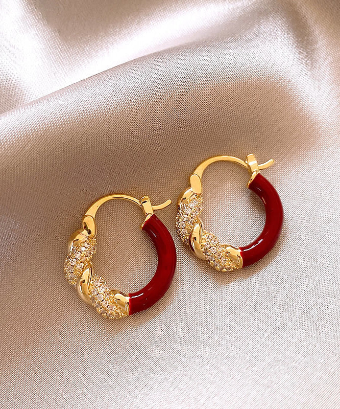 Novelty Red Copper Alloy Zircon Hoop Earrings