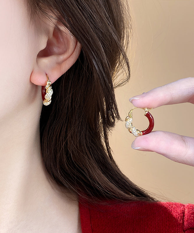 Novelty Red Copper Alloy Zircon Hoop Earrings