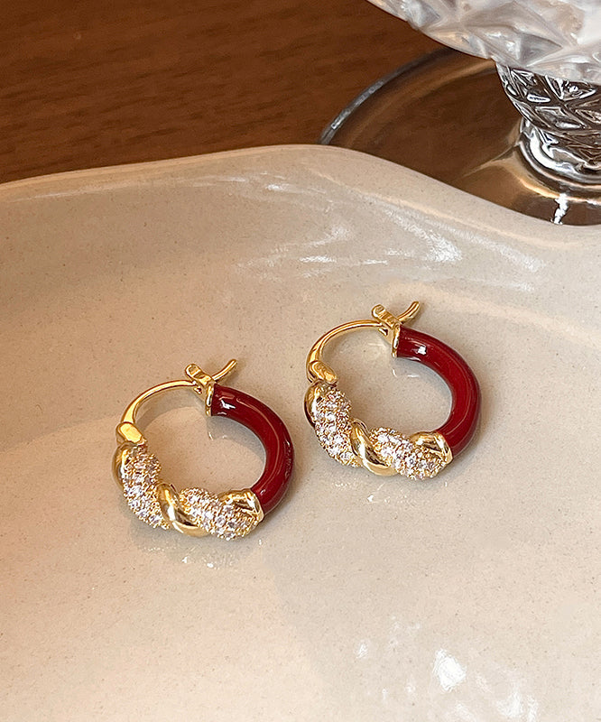 Novelty Red Copper Alloy Zircon Hoop Earrings