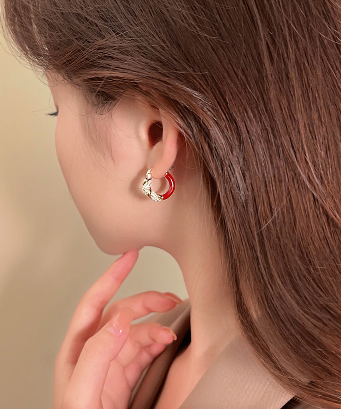 Novelty Red Copper Alloy Zircon Hoop Earrings