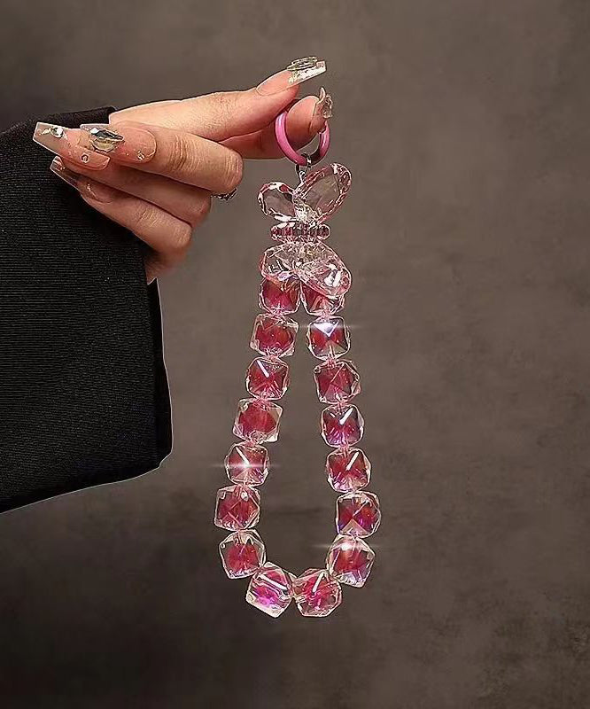 Novelty Red Metal Crystal Bow Beading Chain Phone Chains