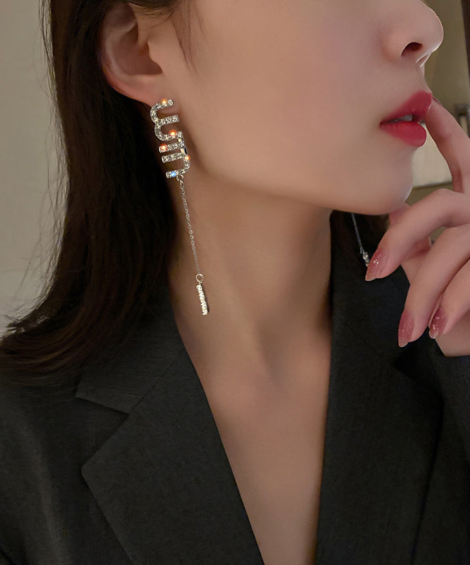 Novelty Silk Alloy Zircon Graphic Tassel Drop Earrings