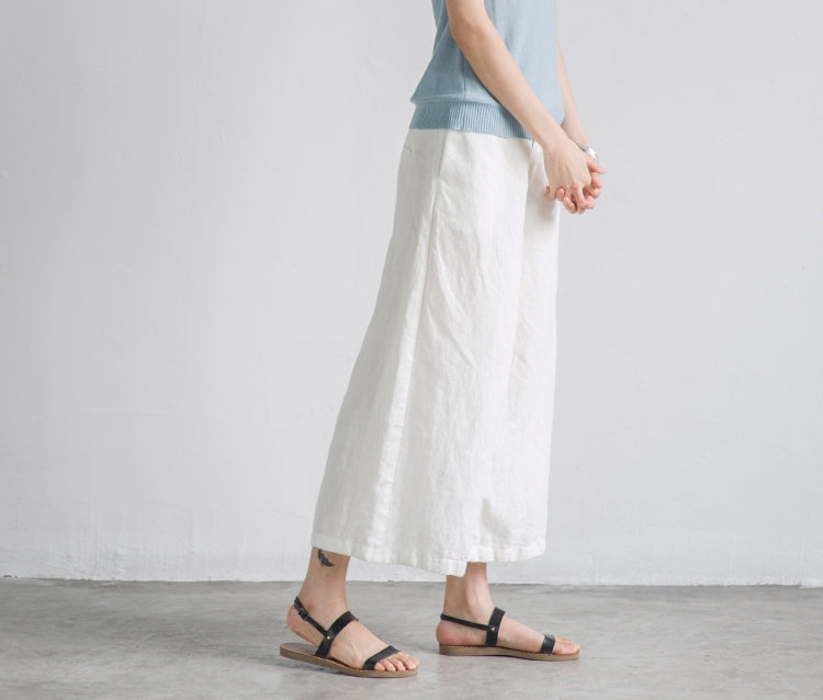 White Solid Color Linen Trousers White Women Slacks Pants