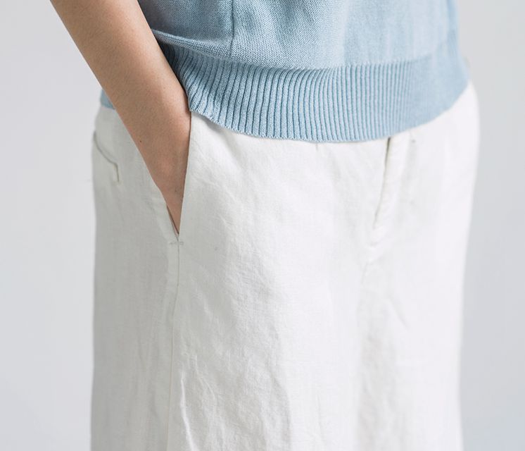 White Solid Color Linen Trousers White Women Slacks Pants