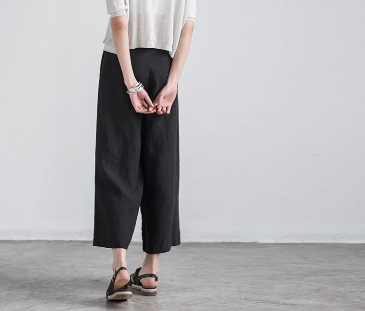 White Solid Color Linen Trousers White Women Slacks Pants