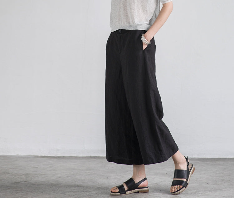 White Solid Color Linen Trousers White Women Slacks Pants