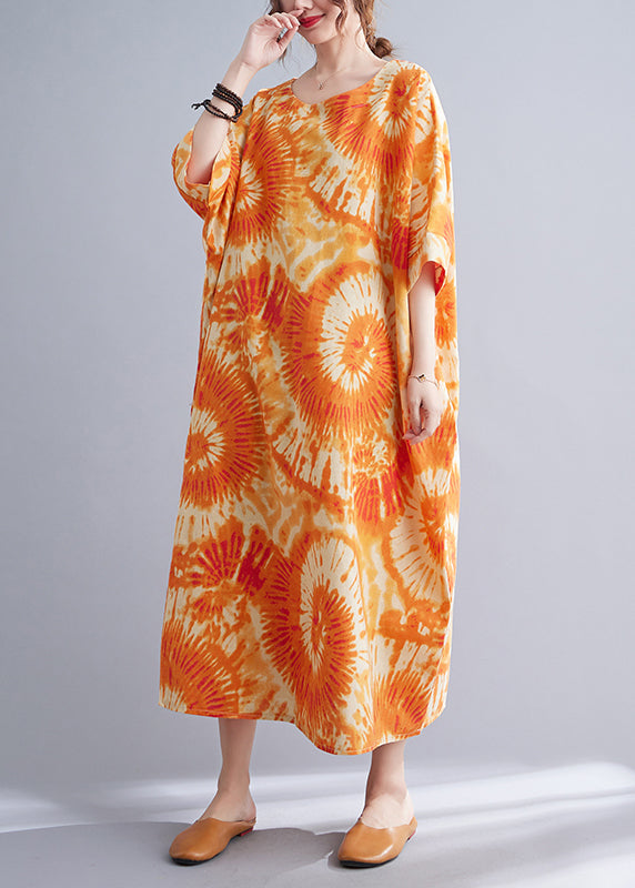 Orange Vacation Maxi Dresses Batwing Sleeve