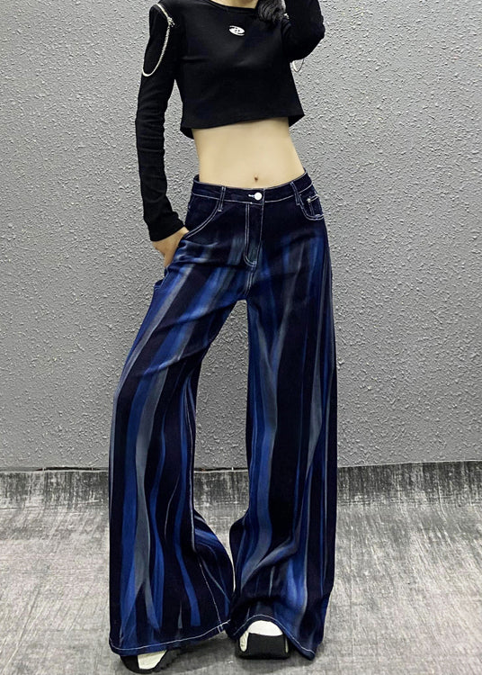 Organic Blue Pockets Tie Dye Denim Wide Leg Pants Fall