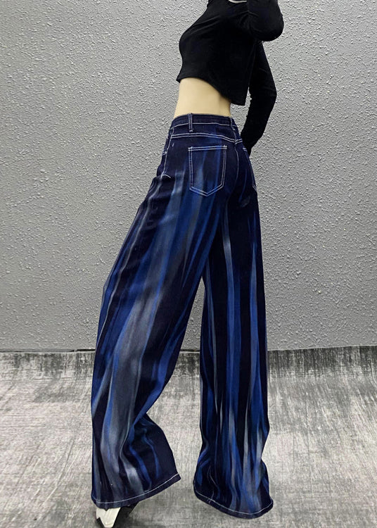 Organic Blue Pockets Tie Dye Denim Wide Leg Pants Fall