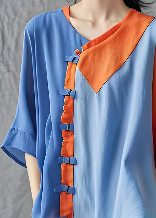 Organic Colorblock Asymmetrical Patchwork Cotton Shirt Summer