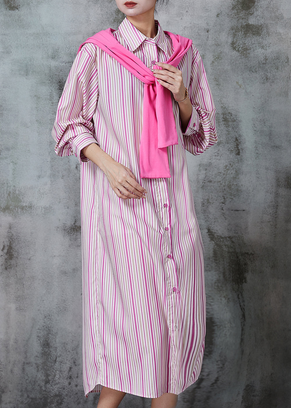 Organic Pink Striped Gift Shawl Cotton Dress Summer