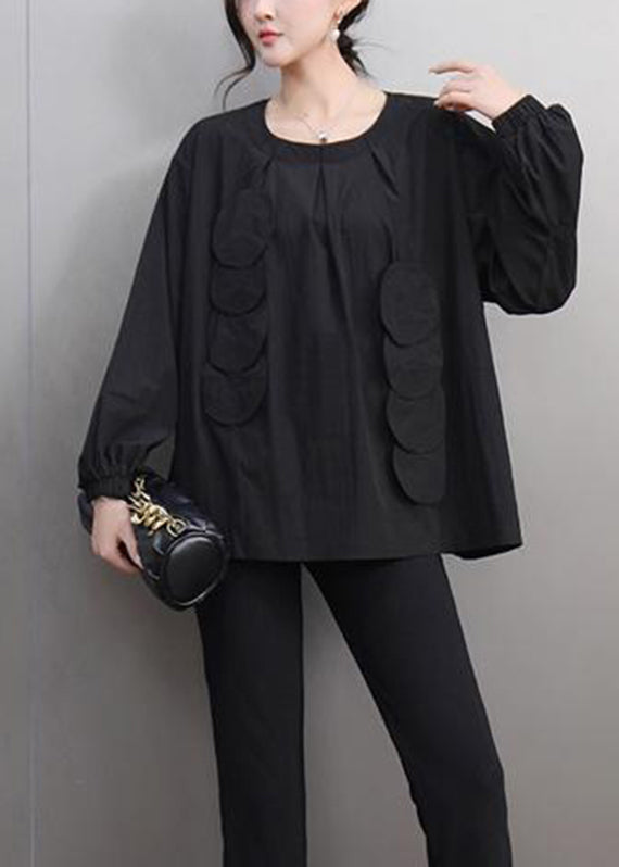 Original Design Black O-Neck Patchwork T Shirt Spring