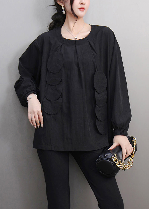 Original Design Black O-Neck Patchwork T Shirt Spring