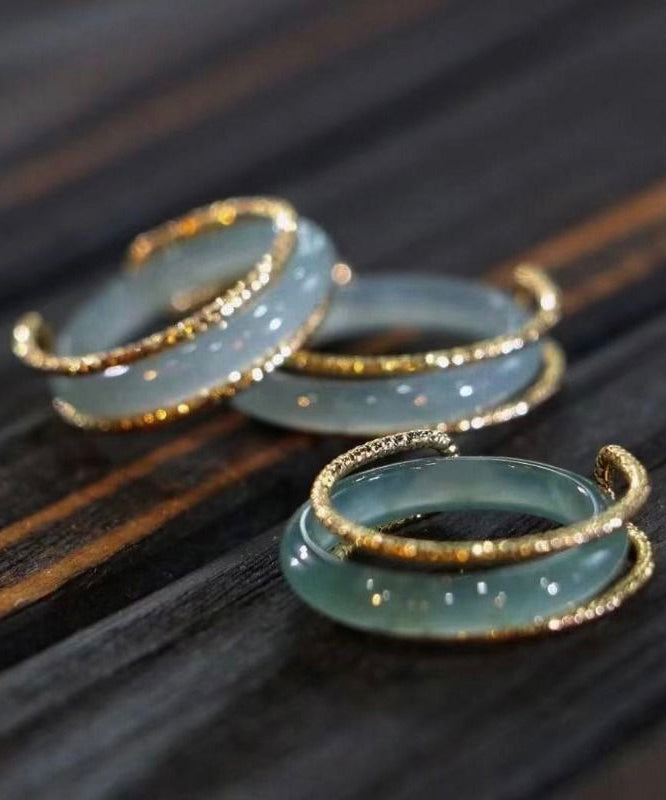 Original Design Blue 14K Gold Jade Rings