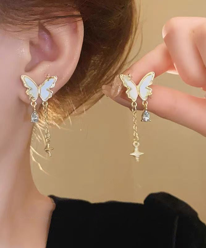 Original Design Gold Alloy Pearl Butterfly Star Tassel Drop Earrings