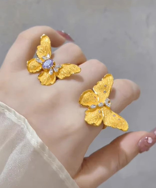 Original Design Gold Copper Alloy Zircon Butterfly Rings