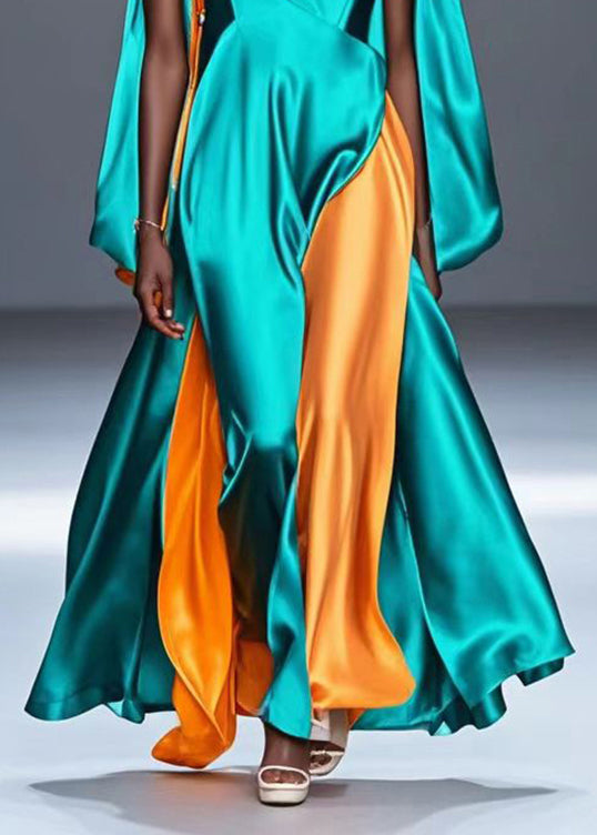 Original Design Green Asymmetrical Patchwork Silk Holiday Dress Summer