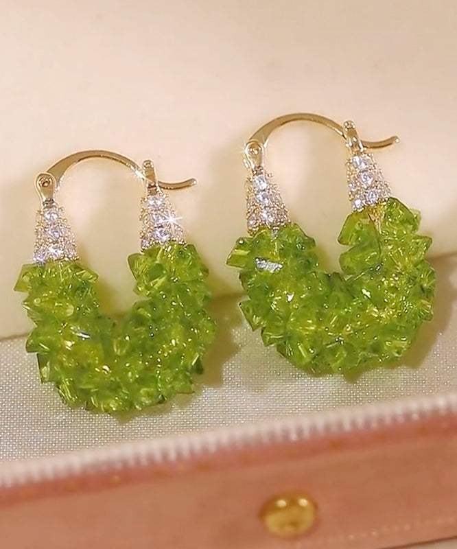 Original Design Green Copper Alloy Zircon Crystal Hoop Earrings