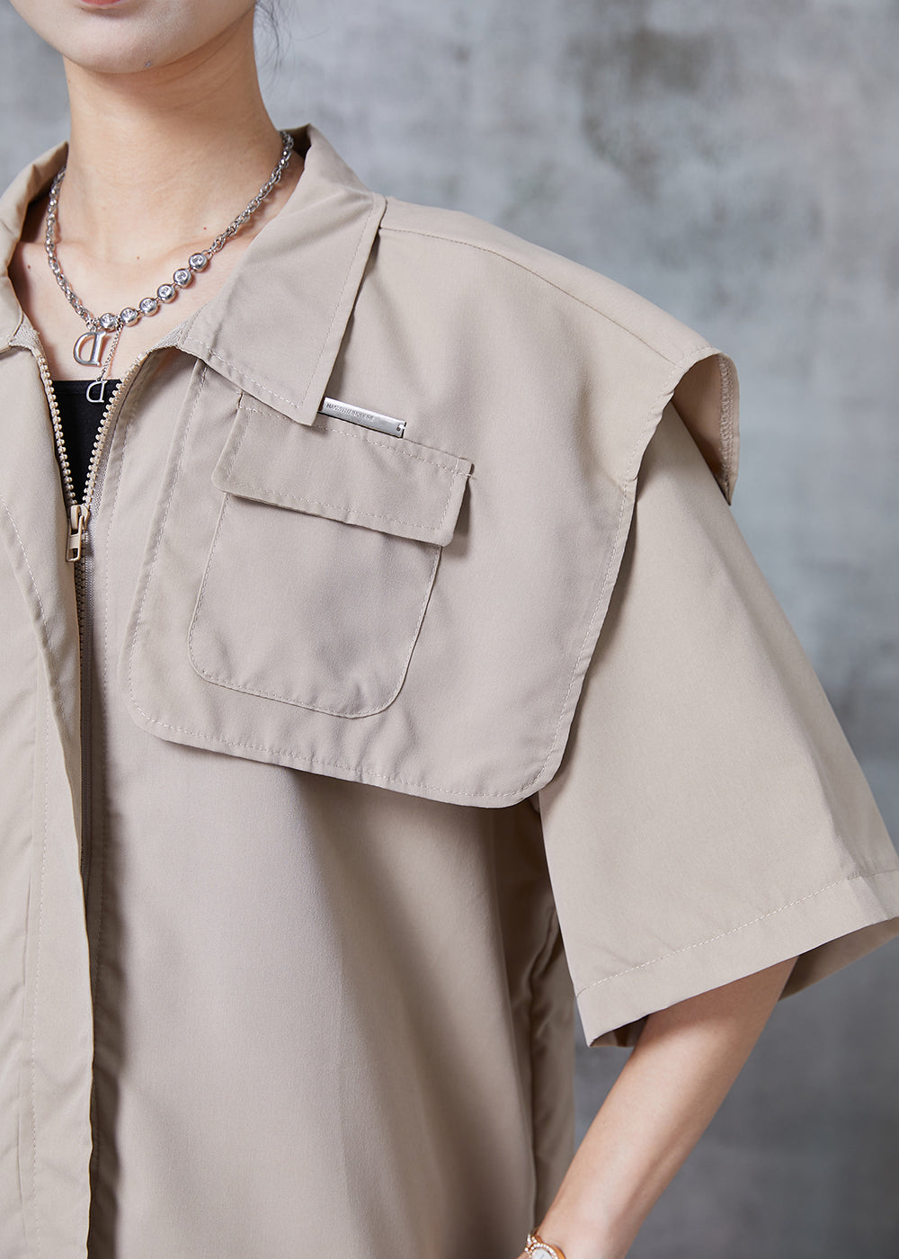 Original Design Khaki Oversized Patchwork Shirts Summer