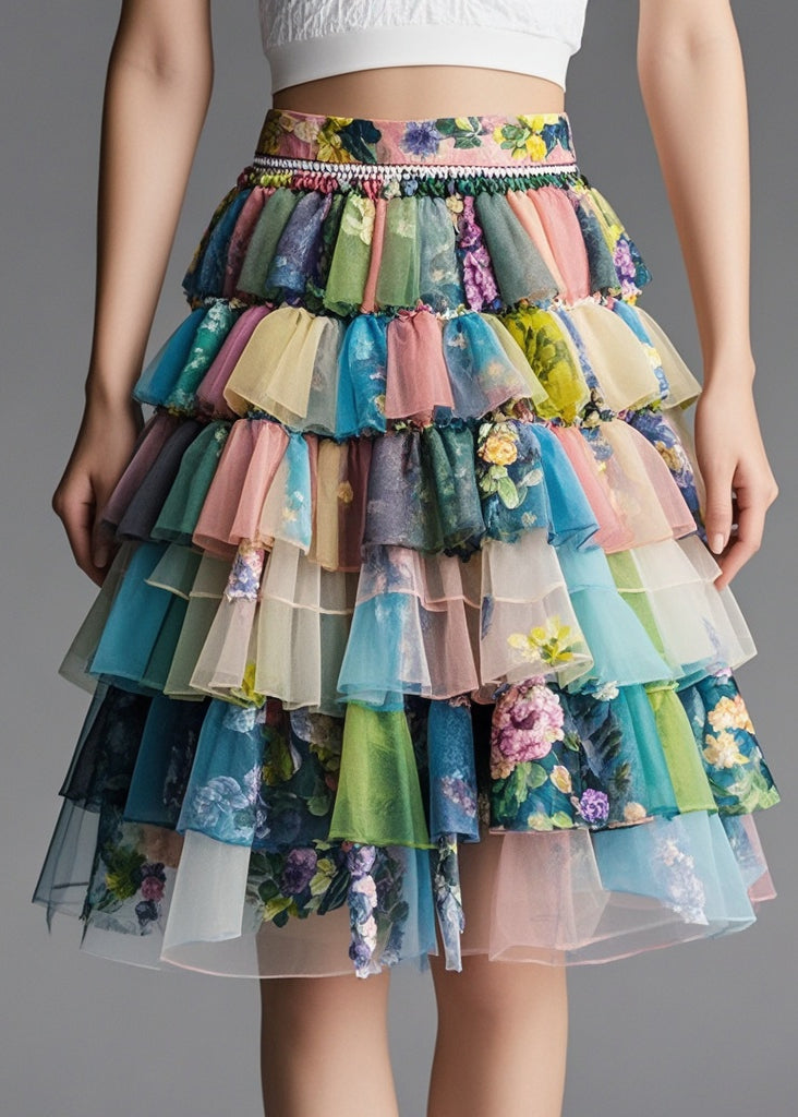 Original Design Print Layered Tulle Party Skirt Summer