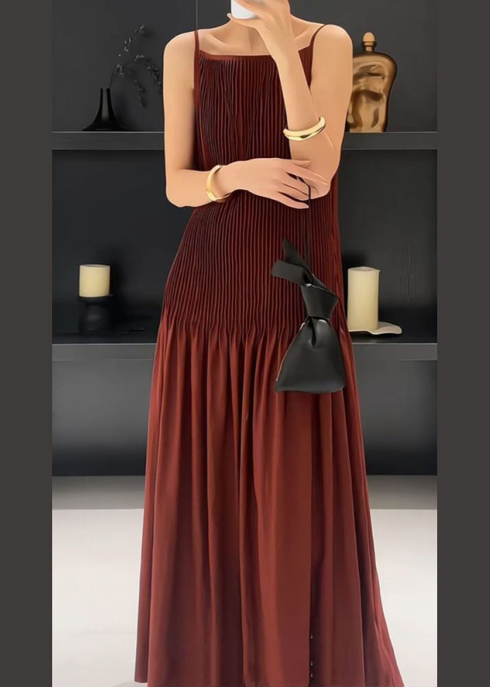Original Design Red Wrinkled Silk Slip Dress Sleeveless