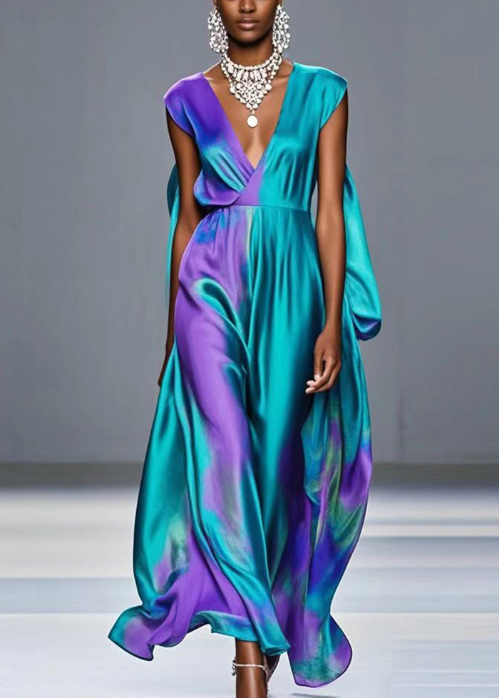 Original Design Tie Dye Draping Silk Long Dress Summer