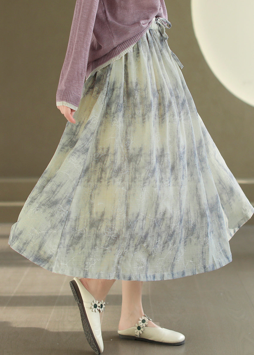 Original Light Yellow Print Elastic Waist Cotton Skirts Summer