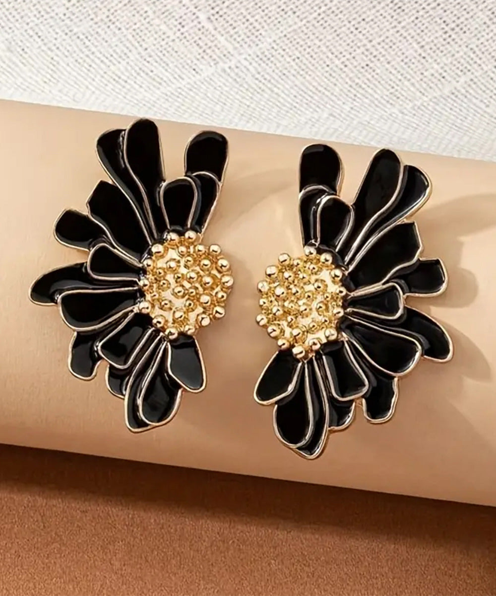 Oversize Black Sterling Silver Alloy Little Daisy Stud Earrings