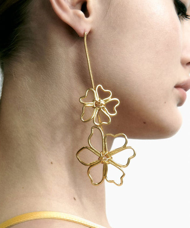 Oversize Gold Metal Alloy Floral Hollow Out Drop Earrings