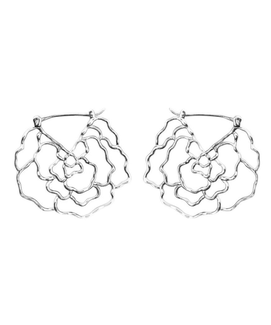 Oversize Silk Alloy Rose Hollow Out Hoop Earrings