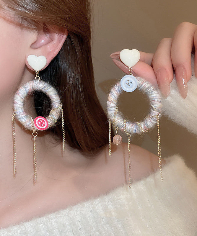 Oversize White Acrylic Alloy Resin Yarn Love Tassel Drop Earrings