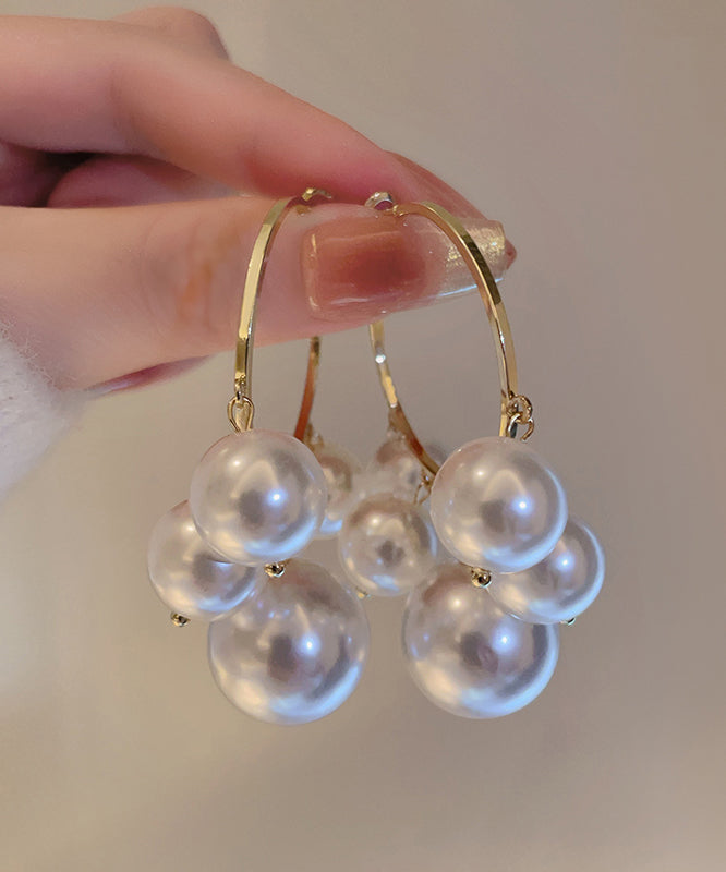 Oversize White Metal Alloy Pearl Hoop Earrings