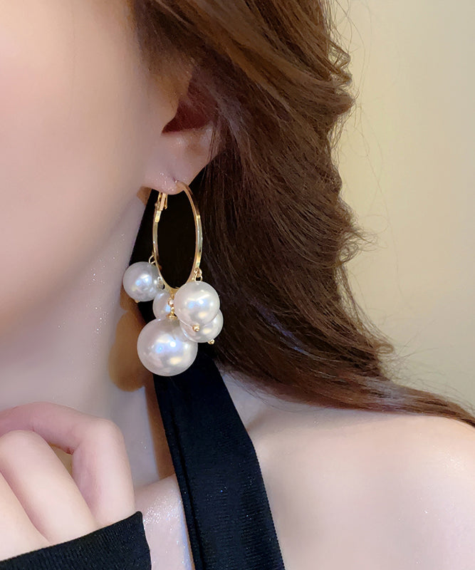 Oversize White Metal Alloy Pearl Hoop Earrings