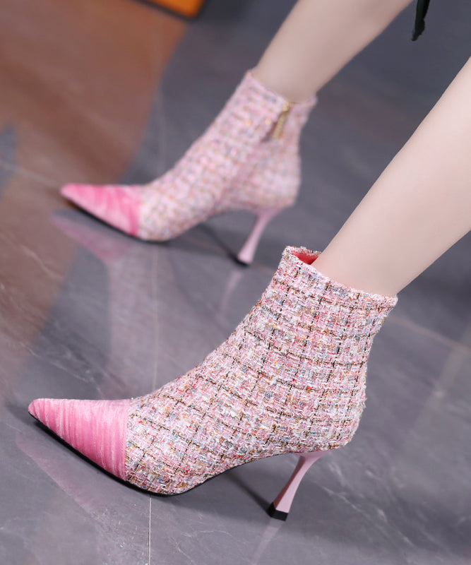 Pink Classy Splicing High Heel Boots Pointed Toe