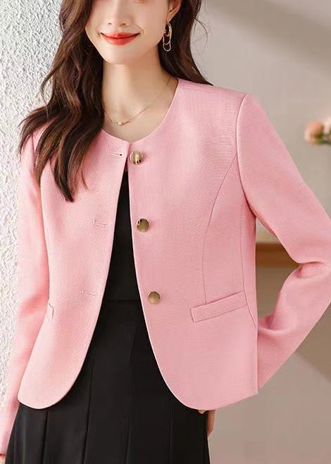 Pink Cotton Short Coats Metal Buttons Spring