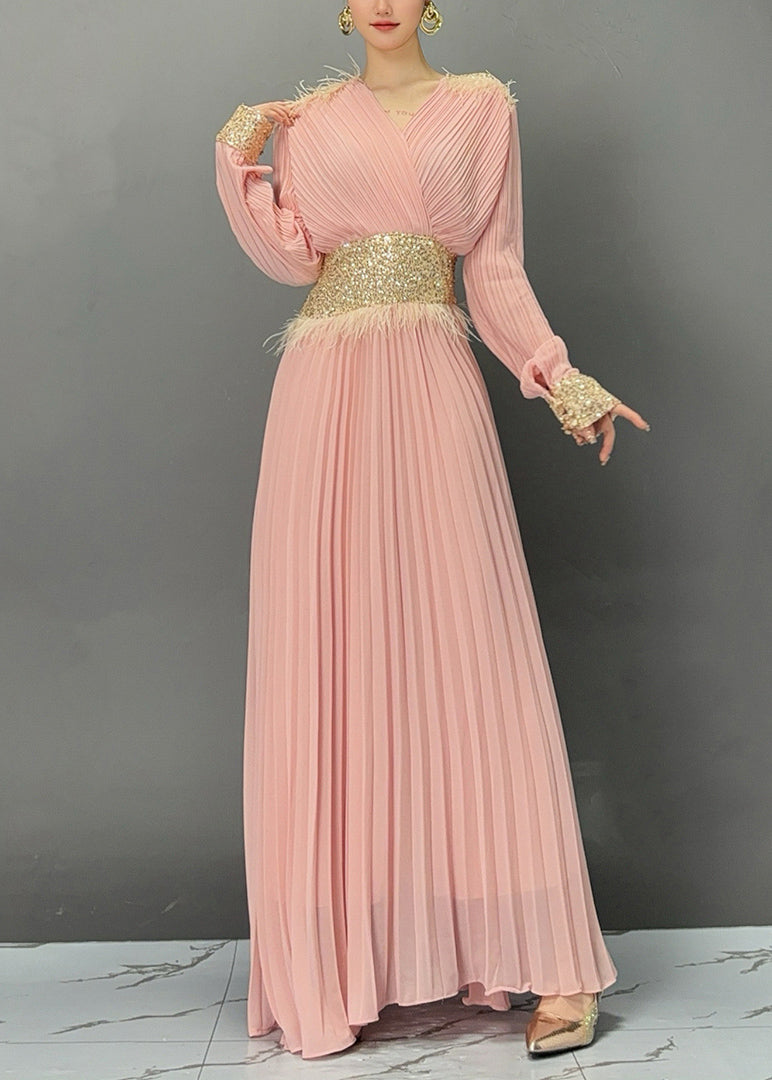 Pink Flattering Vacation Long Dresses Long Sleeve