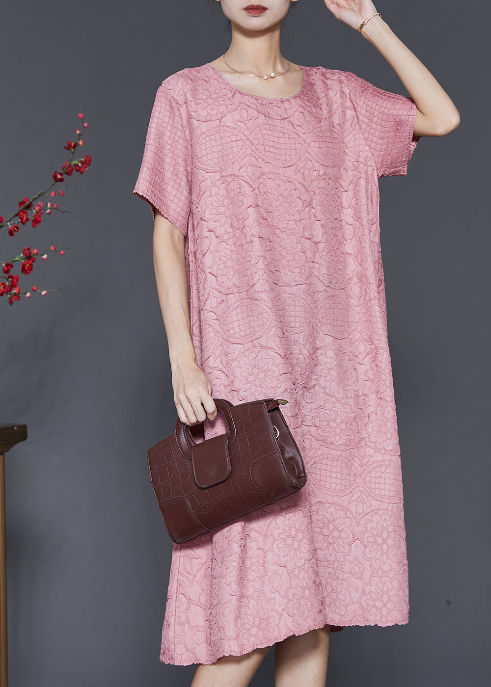 Pink Jacquard Cotton Vacation Dresses Oversized Summer