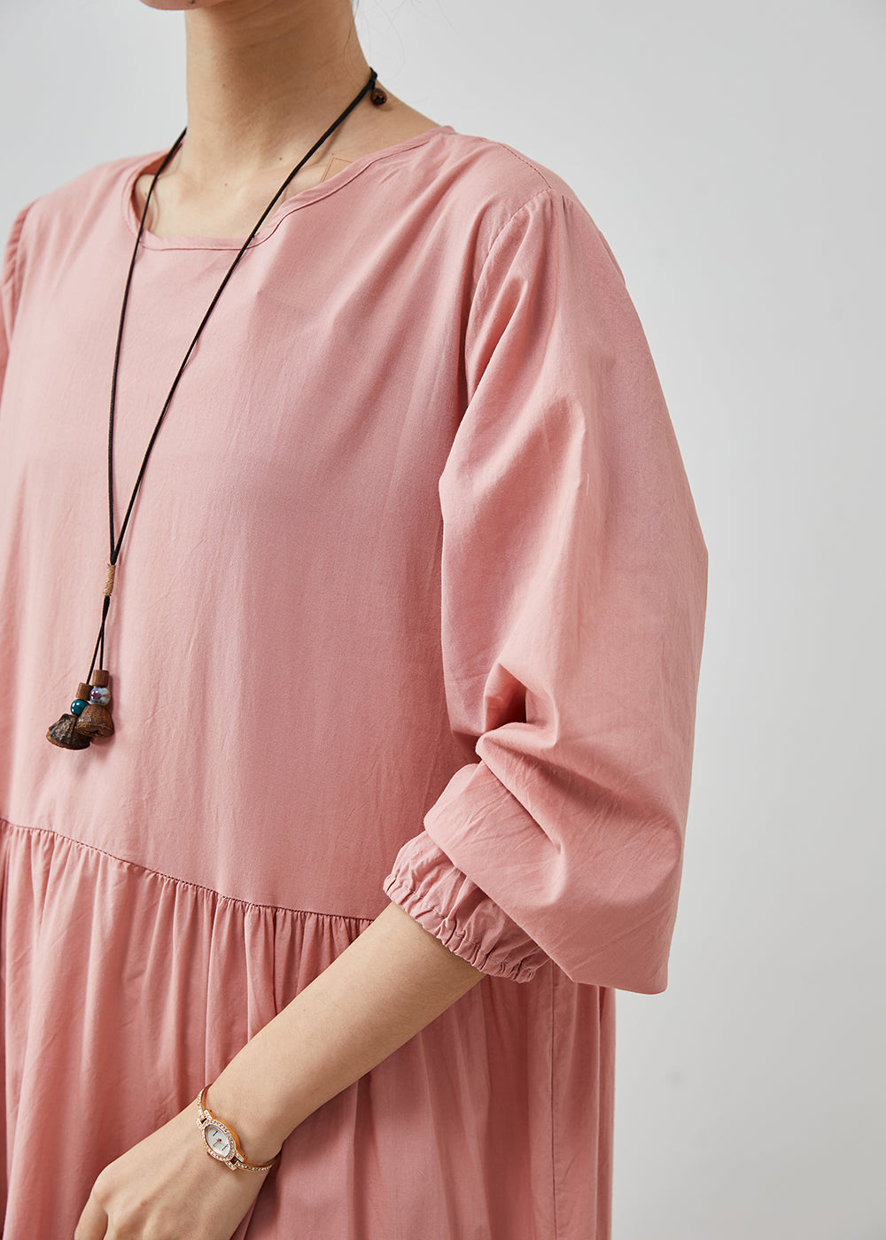 Pink Oversized Cotton Holiday Dress Layered Ruffles Spring