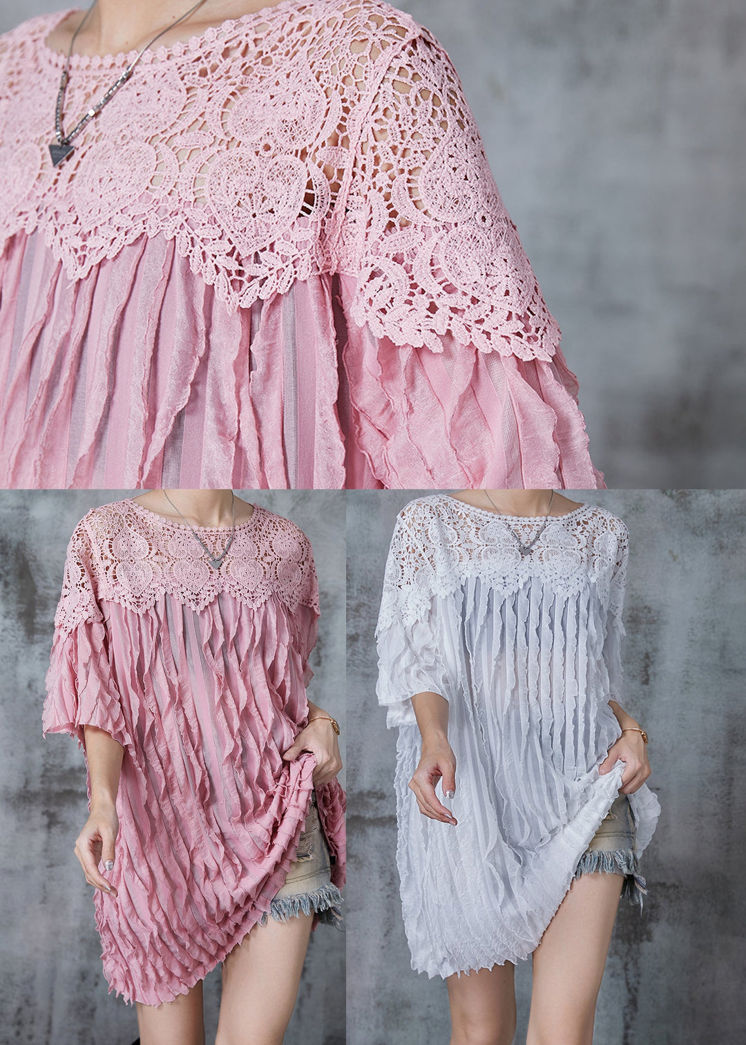 Pink Patchwork Cotton Day Dresses Oversized Summer